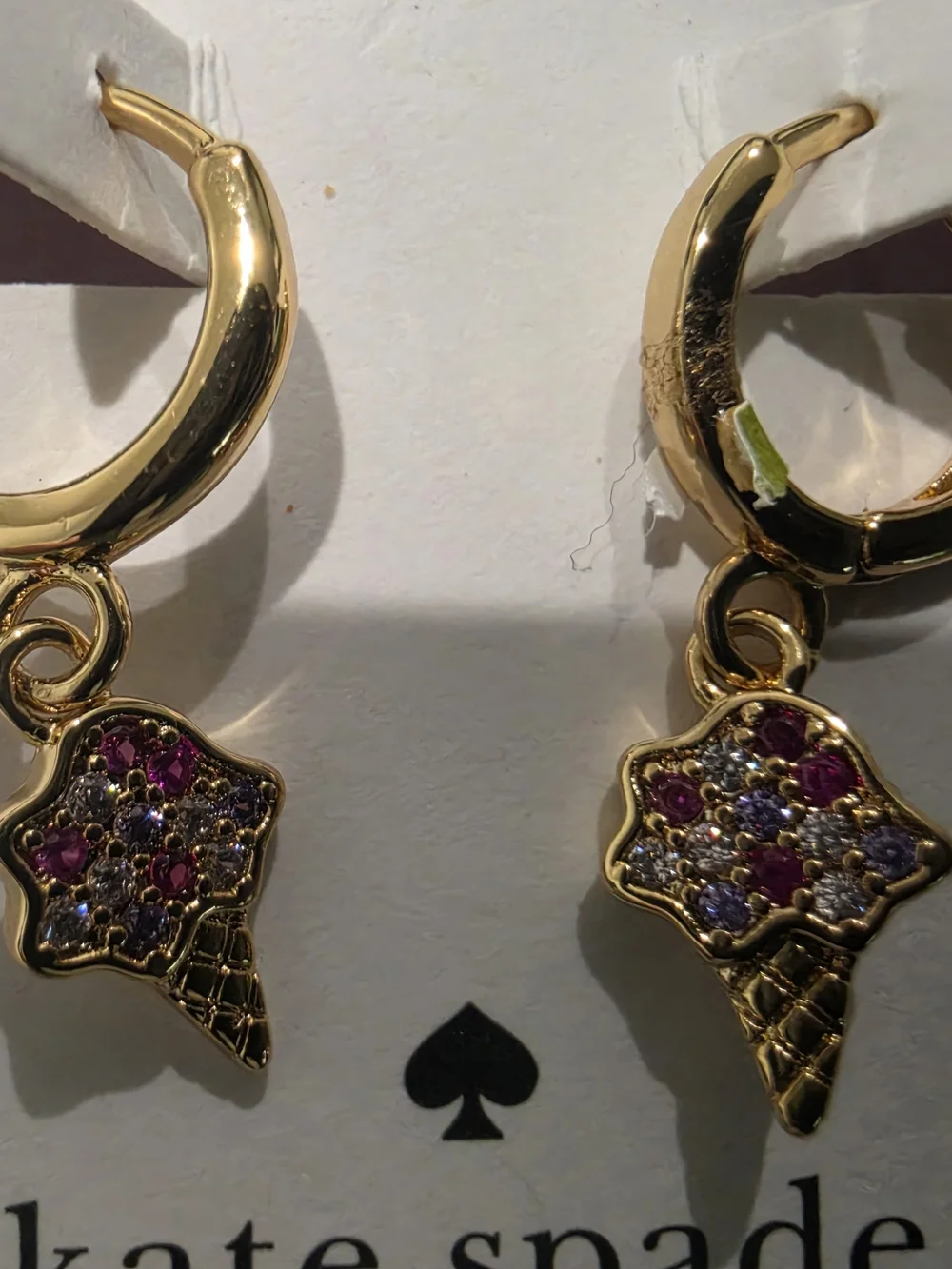 kate spade Gold Hoop Earrings with Pink Ice Cream Cone Charm Drops